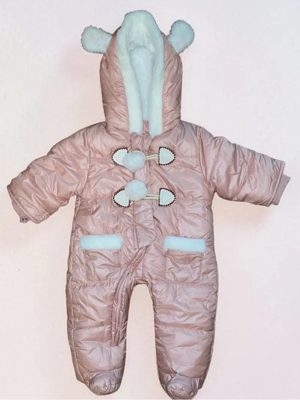 FIRST IMPRESSIONS Infant Girls Puffy Quilted 1 PC Snow Suit Pink White 6-9 MO